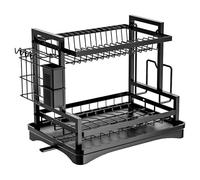 Dazzluxe Escurreplatos con Escurridor, Escurridor De Platos De Acero Al Carbono para Cocina, Escurridor Grande De 2 Niveles con Soporte para Utensilios, Organizador De Encimera De Cocina