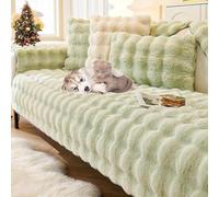 Dazzluxe Funda De Sofá De Piel SintéTica De Conejo, Cubre para Sofá Seccional De 1/2/3/4 Plazas, Fundas De Sofá De Felpa Antideslizante, Protectores De Muebles Suaves Y Lavables, 70x120cm - Verde