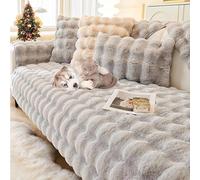 Dazzluxe Funda De Sofá De Piel SintéTica De Conejo, Cubre para Sofá Seccional De 1/2/3/4 Plazas, Fundas De Sofá De Felpa Antideslizante, Protectores De Muebles Suaves Y Lavables, 70x90cm - Gris Claro