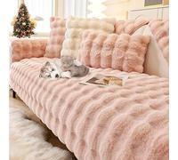 Dazzluxe Funda De Sofá De Piel SintéTica De Conejo, Cubre para Sofá Seccional De 1/2/3/4 Plazas, Fundas De Sofá De Felpa Antideslizante, Protectores De Muebles Suaves Y Lavables, 90x240cm - Rosa