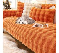 Dazzluxe Funda De Sofá De Piel SintéTica De Conejo, Cubre para Sofá Seccional De 1/2/3/4 Plazas, Fundas De Sofá De Felpa Antideslizante, Protectores De Muebles Suaves Y Lavables, 70x120cm - Naranja