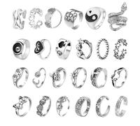 DAZZLUXE Juego de 24 Anillos Vintage de Plata, Ajustables, Unisex, Punk, Góticos, Diseño de Serpiente, Metal