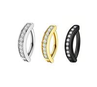 DAZZLUXE Juego de 3 anillos de ombligo de diamante con circonita cúbica para ombligo, unisex, color negro, dorado y plateado, Acero inoxidable