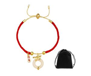 DAZZLUXE Pulsera de Cuerda Roja con Bolsa de Almacenamiento Negra, Tejida con Diseño de Dragón Chino, Joyería Creativa Personalizada y Ajustable, 16,5 cm