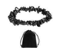 DAZZLUXE Pulsera de Piedra Natural Negra Con Bolsa de Terciopelo - Elástica de Piedras Preciosas, Irregular de Turmalina Negra, Curativa - Para Hombres y Mujeres