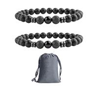 DAZZLUXE Pulseras de Perlas Negras para Hombre - 2 Pulseras de Ágata de Lava, Cuentas de 8 mm, 20 cm - Incluye Bolsa de Almacenamiento