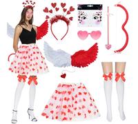 DAZZTIME Alas de ángel,Disfraz de Cupido para Mujer,Alas Angel Plumas,Conjunto de Arco y Flecha de Cupido,falda de tul para mujer,para Carnavales,Carnavales yFiestas Temáticas