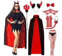 DAZZTIME Capa de Halloween,Capa de Vampiro de Halloween,Disfraz de Vampiro de Halloween,Capa de Halloween Negro Rojo,Disfraz Vampiresa Mujer,Disfraz Demonio Capa,Capa roja Disfraz de Carnaval