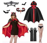 DAZZTIME Capa de Vampiro para Halloween, Disfraz de Vampiresa y Demonio, Negro y Rojo, para Mujer, Carnaval