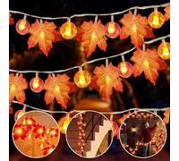 DAZZTIME Guirnalda de Luces de Hoja de Arce,6m 40LED Otoño Hojas de Arce,Luces Decorativas,Cadena de Luces con Calabaza para Halloween,Fiesta,Boda,Navidad,Acción de Gracias,Decoración de Mesa