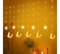 DAZZTIME Luces de Cadena de Ramadán Musulmán,100 Led Estrella Luna Cortina Luces,3 m Star Moon y Castle Ramadán Decoration Light,Ramadan String Luces,8 Tipos de Modo de Parpadeo,Decoración de Eid.