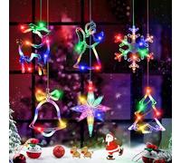 DAZZTIME Luz de ventana con ventosa LED, 6 piezas luces de Navidad 3D colgantes, araña para decoración de Navidad