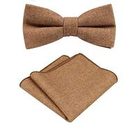 DB Dickie Bow Juego de pajarita y pañuelo de bolsillo preatado de lana de lujo para hombre, padrinos de boda, regalo, padrino de boda, Camel Tan, Length 4.5 inches, width 3 inches