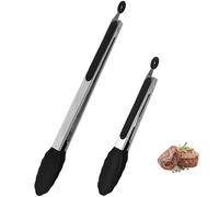 DBAILY 40 cm + 28 cm Pinzas de cocina, juego de 2 pinzas de acero inoxidable, con cierre, pinzas de cocina con punta de silicona, para carne, espaguetis, pinzas para salchichas, utensilios de cocina