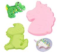 DBAILY Horneado Molde Dinosaurios,2pcs 3d Silicona Hornear Molde De Pastel Forma De Animal Antiadherente Unicornio Talla Grande Para Cumpleaños Fiesta Festival Producción Pastel Postre Pan De Molde