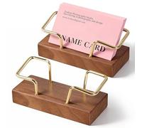 DBAILY Soporte para tarjetas de visita, 2 unidades, madera de nogal y latón, soporte para tarjetas de visita, soporte de madera para escritorio, tienda, stand de feria