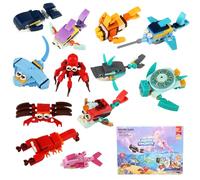 DBALL Mini Bloques Construccion Niños 12 Animales Marinos Diferentes Bloques De Construcción 12 en 1 Piezas Construcción Niños Puede Ser Un Regalo para Niños o Niñas