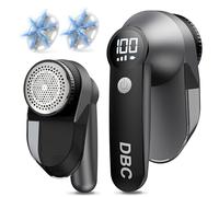 DBC Afeitadora de Tela con Motor Potente de 15000r/min, Pantalla LED, 3 velocidades, Cuchillas de 6 Hojas, removedor de Pelusa Grande para Ropa, Bola de Pelusa, Muebles, Pelusas - Negro y Plateado