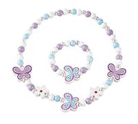 DBCEJF Conjunto de Joyas para Niñas de 2 Piezas: Collar y Pulsera de Madera con Diseño de Mariposa, Accesorios Elásticos Infantiles para Cumpleaños, Fiestas y Regalos, Incluye Bolsa de Terciopelo