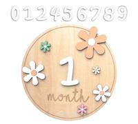 DBCEJF Tarjetas de Hitos Mensuales para Bebé de Madera, Disco Cumple Mes Bebe con Diseño Floral, Accesorios para Fotos de Recién Nacidos 0-12 Meses, Regalo Original Baby Shower y Bautizo