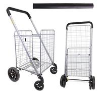 DBEST Products Cruiser Cart Deluxe 2 - Paquete de 2 Protectores de Gérmenes, Asa de Compra, Cesta Plegable para Ropa Sucia con Ruedas, Carrito Compacto Ligero de Acero Aleado en Color Plata