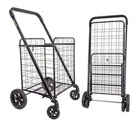 dbest Products Cruiser Cart Deluxe 2 Shopping Grocery Rolling Folding Laundry Basket on Wheels Foldable Utility Trolley Compact Lightweight Collapsible, Black