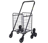 dbest Products Stair Climber Cruiser Cart Shopping Grocery Rolling Folding Laundry Basket on Wheels Foldable Utility Trolley Compact Lightweight Collapsible, Black
