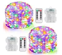 DBFAIRY Paquete de 2 luces de hadas que funcionan con pilas con control remoto, 10 m, 100 luces LED parpadeantes, impermeables, alambre plateado, 8 modos regulables, para decoración de dormitorio