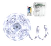 DBFAIRY Tira de luces LED, 5 m, 150 LED, con batería, resistente al agua, con mando a distancia, temporizador para dormitorio, decoración del hogar (blanco)