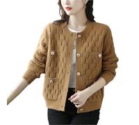 DBFBDTU Cárdigan de punto casual para mujer, cuello redondo, chaqueta corta con botones de punto, Profundo, L