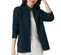 DBFBDTU Chaqueta Cárdigan de Punto con Cremallera y Cuello Semi Alto para Mujer, Color Sólido, Manga Larga, Suéter Abrigo Grueso, azul vaquero, L