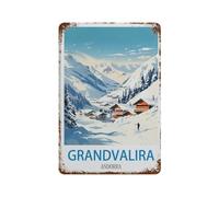 DBKGHIEDHG Grandvalira - Cartel de viaje vintage de Andorra con motivo de esquí, letrero de metal para colgar en la pared, cocina, cobertizo, garaje (20 x 30 cm, 20 x 30 cm, C5)
