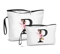 DBPBToU A-Z Set De 2 Neceser Mujer con Letras Personalizadas, Neceser Maquillaje para Viaje, Regalos Originales para Mujer, Idea De Regalo Creativo, Ideal para Cumpleaños De Madres Y Mujeres (P)