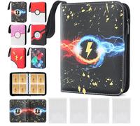 DBPBToU Álbum Cartas para 400 Cartas con 400 Fundas Cartas, Album para Poke X, V, Vmax, TAG TEAM, EX, GX, MTG, TCG, Álbum impermeable de Cuero PU con Cremallera (Relámpagos)