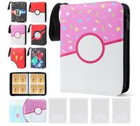 DBPBToU Álbum Cartas para 400 Cartas con 400 Fundas Cartas, Album para Poke X, V, Vmax, TAG TEAM, EX, GX, MTG, TCG, Álbum impermeable de Cuero PU con Cremallera (Rosa Círculo)