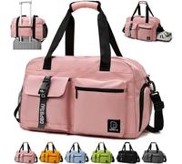 DBPBToU Bolsa Deporte Mujer, Bolsa de Viaje Mujer con Compartimento para Zapatos, Bolsa Fitness con Compartimento para Ropa Mojada, Bolsa de Fin de Semana, Bolsa Natación/Bolso Viaje (Rosa)