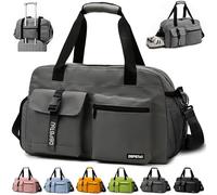 DBPBToU Bolsa Deporte Mujer Hombre Bolsa de Viaje Mujer (Gris) | Compartimento para Zapatos de Ventilación, Bolsa Fitness con Compartimento para Ropa Mojada