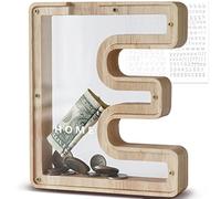 DBPBToU Hucha de Madera Transparente Personalizada, Cerdito para Niños, Creativa para Billetes - Regalo de Cumpleaños/Decoración del Hogar/Recuerdo (E)