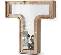DBPBToU Hucha Madera, Huchas Transparente Personalizada, Hucha Cerdito para Niños, Hucha Billetes Creativa para Regalo de Cumpleaños/Decoración del Hogar/Recuerdo (T)