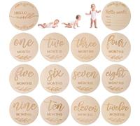 DBREAKS 14 Baby Wooden Milestone Cards Pregnancy/Baby,Tarjetas de Hitos para Bebés madera,Tarjetas meses Bebé,Milestone cards,Regalos para embarazadas,Regalos para recién nacidos y futuras mamás.