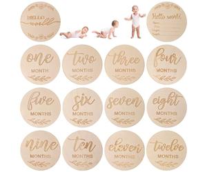DBREAKS 14 Baby Wooden Milestone Cards Pregnancy/Baby,Tarjetas de Hitos para Bebés madera,Tarjetas meses Bebé,Milestone cards,Regalos para embarazadas,Regalos para recién nacidos y futuras mamás.