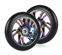 DBREAKS 2 Pcs Ruedas de Repuesto para Scooter Stunt 120mm, Negro Multicolor | 120 x 24mm Ruedas para Patinete de Acrobacias, con Rodamientos ABEC-9, Dureza 88A, Adecuadas para Todo Tipo de Scooters