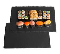 DBREAKS 2x Platos de Pizarra Natural, 30x20 cm Bandeja, Antideslizantes para Sushi, Tabla de Aperitivos, Rectangulares de Piedra, para Servir Quesos, Embutidos
