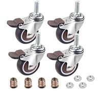 DBREAKS 4 ruedas giratorias con freno de 50 mm, ruedas roscadas M10 x 25 mm, ruedas para muebles, carga 108 kg, rueda de goma TPE para pequeños equipos