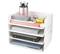 DBREAKS Bandeja plástico para Oficina, Organizador de 4 Niveles para Cartas, Organizador Escritorio apilable, Bandejas portadocumentos, Bandejas Oficina apilables Organizador de Documentos(Blanco)