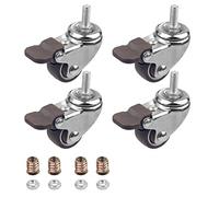 DBREAKS Ruedas giratorias de 25 mm, 4 ruedas de transporte, M6 x 15 mm, ruedas giratorias con rosca, rueda para muebles con freno de TPE, capacidad total de 44 kg, rodillo de goma para pequeños