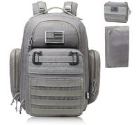 DBTAC Mochila táctica para pañales, bolsa de viaje grande para bebé padres, hombres con cambiador, bolsillo aislado/con toallita, correas para cochecito, Large (Gris)