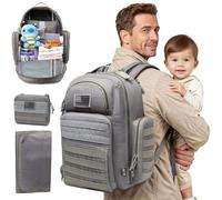 DBTAC Mochila táctica para pañales, bolsa de viaje grande para bebé padres, hombres con cambiador, bolsillo aislado/con toallita, correas para cochecito, Large (Gris)