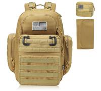 DBTAC Mochila táctica para pañales, bolsa de viaje grande para bebé padres, hombres con cambiador, bolsillo aislado/con toallita, correas para cochecito, Large (Bronceado)