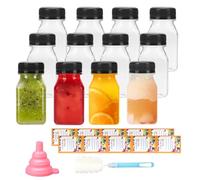 DBTW 120 ml Botellas de Plástico con Tapa, 12 Piezas Botellas de Jugo de Plástico, Botellas de Leche Transparentes con Cepillo de Limpieza Embudo, Botellas Vacías Reutilizables para Bebidas Caseras